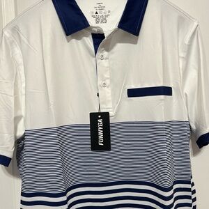 Men's Striped Polo Shirt - White and Navy